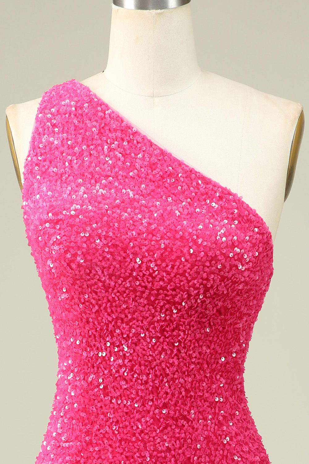 Bling Sheath One Shoulder Fuchsia Sequins Short Homecoming Dress