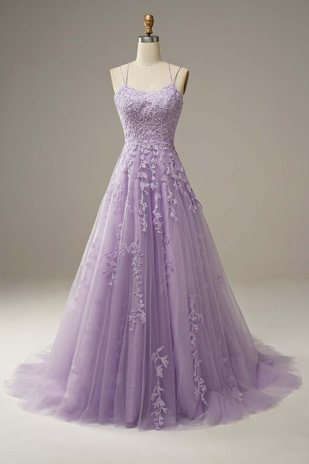 Leely Women's Purple Prom Dress Appliques Blue Tulle Long Formal Dress