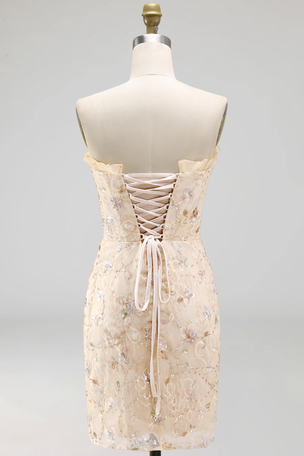 Apricot Floral Corset Bodycon Sweetheart Short Homecoming Dress with Slit