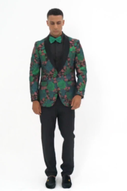 Green Shawl Lapel Jacquard Floral Pattern Men's Homecoming Suit Jacket Blazer