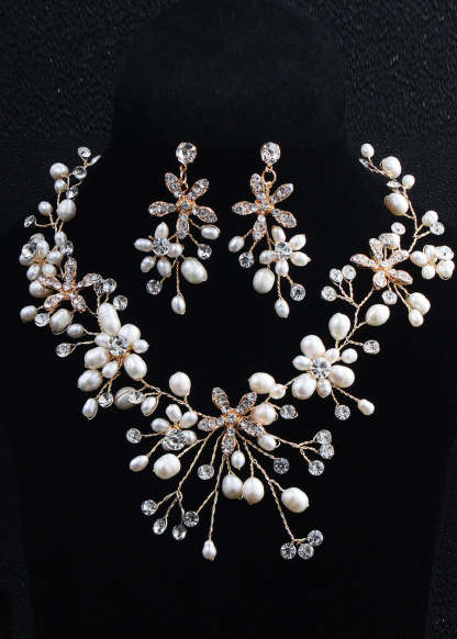 Crystal and Pearl Necklace and Earring Set for Wedding