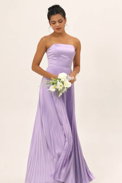 Lilac Strapless Pleated Maxi A Line Bridesmaid Dress