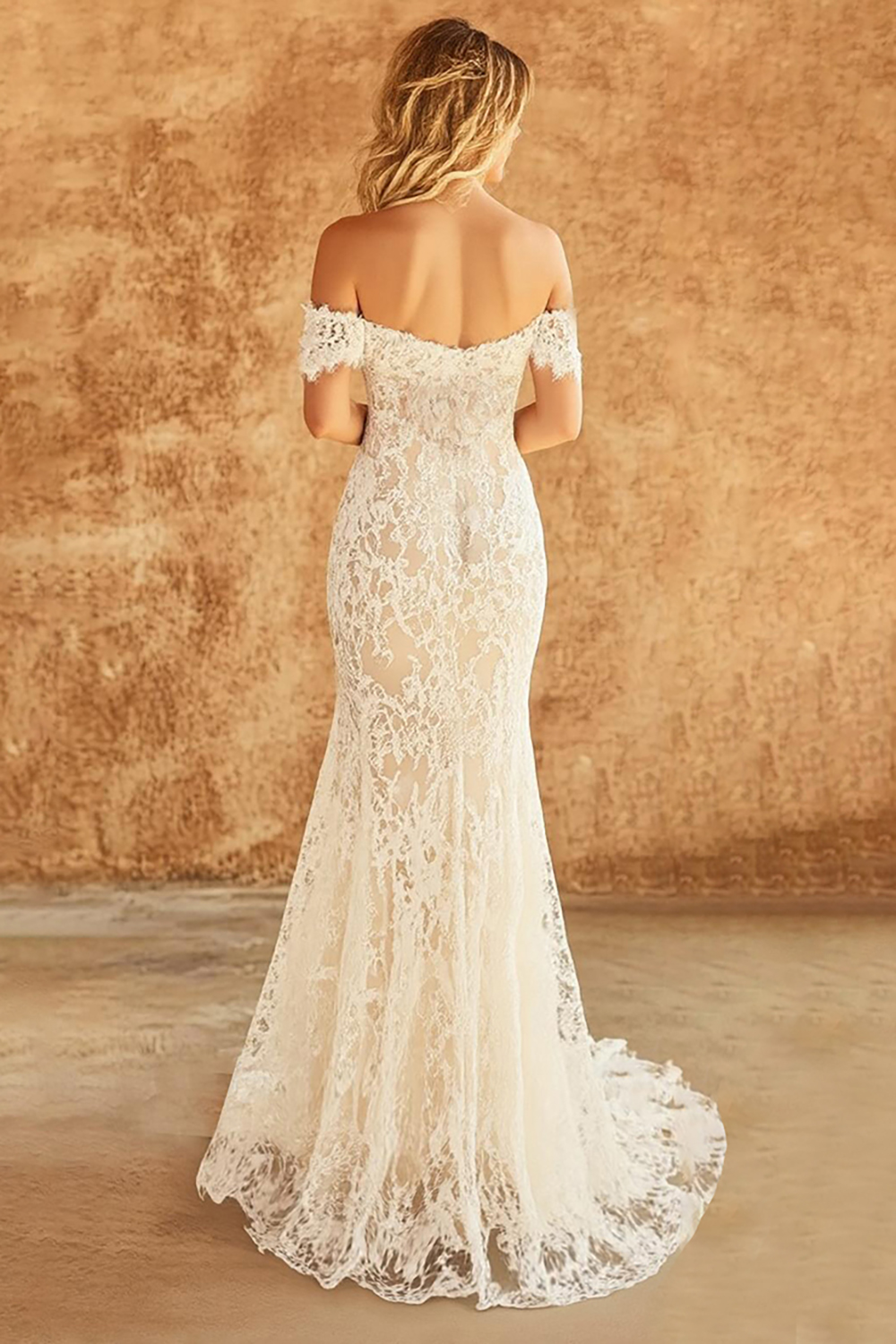 Boho White Off the Shoulder Lace Mermaid Wedding Dress