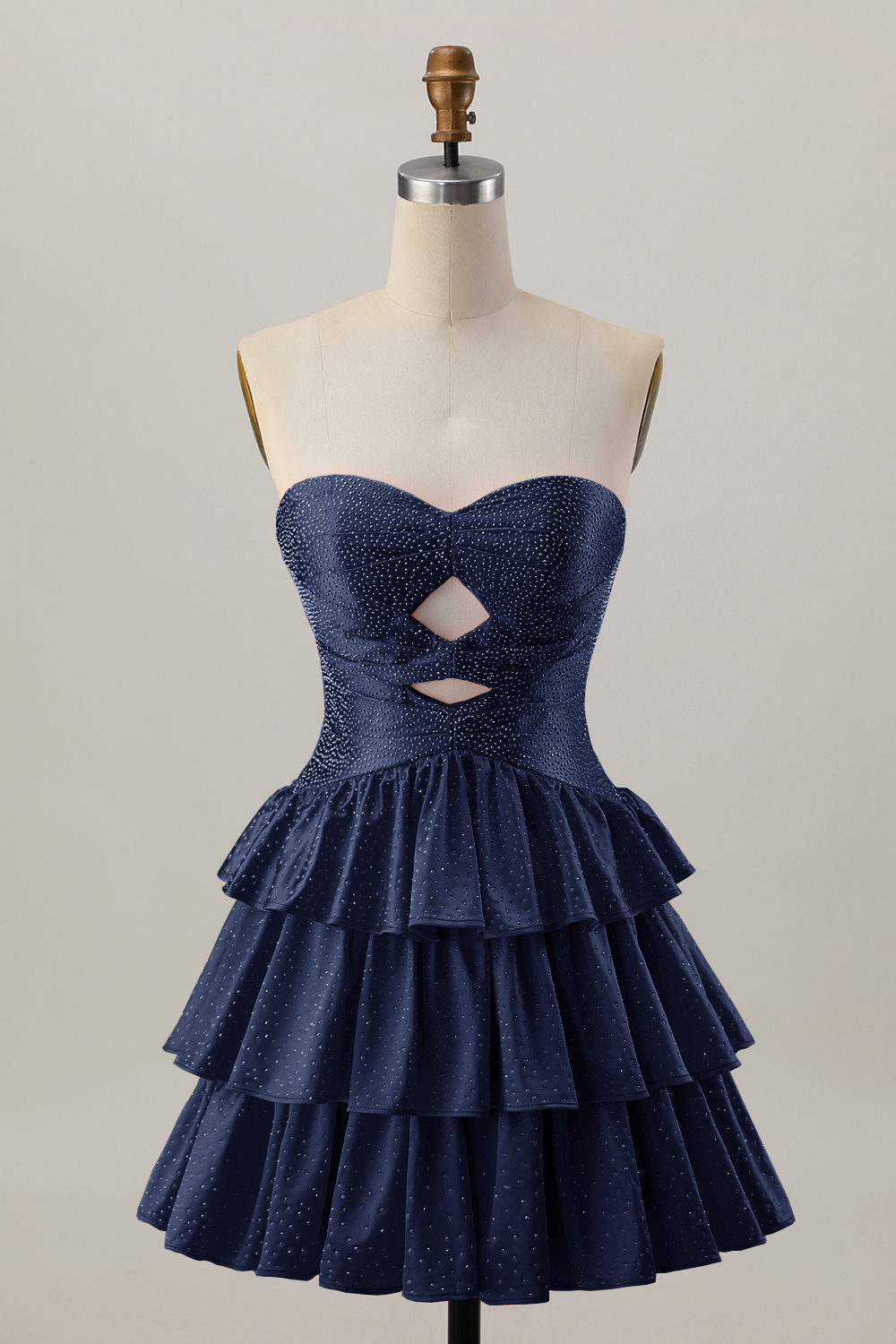 Sparkly Orange Strapless Tiered Keyhole Short Homecoming Dress with Ruffles