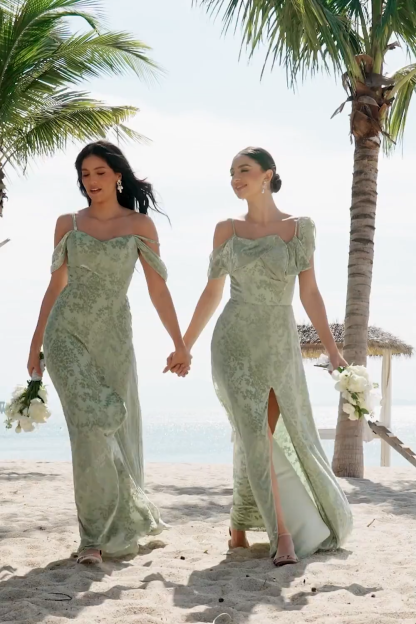 Dusty Sage Cold Shoulder A-Line Burnout Velvet Bridesmaid Dress