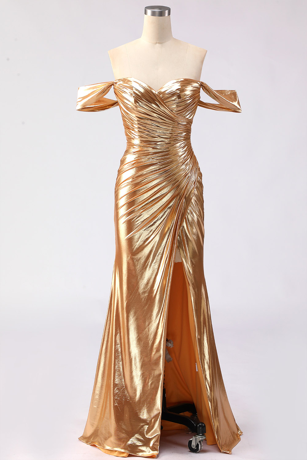 Sparkly Brown Off the Shoulder Sequin Maxi Gala Dress with Slit