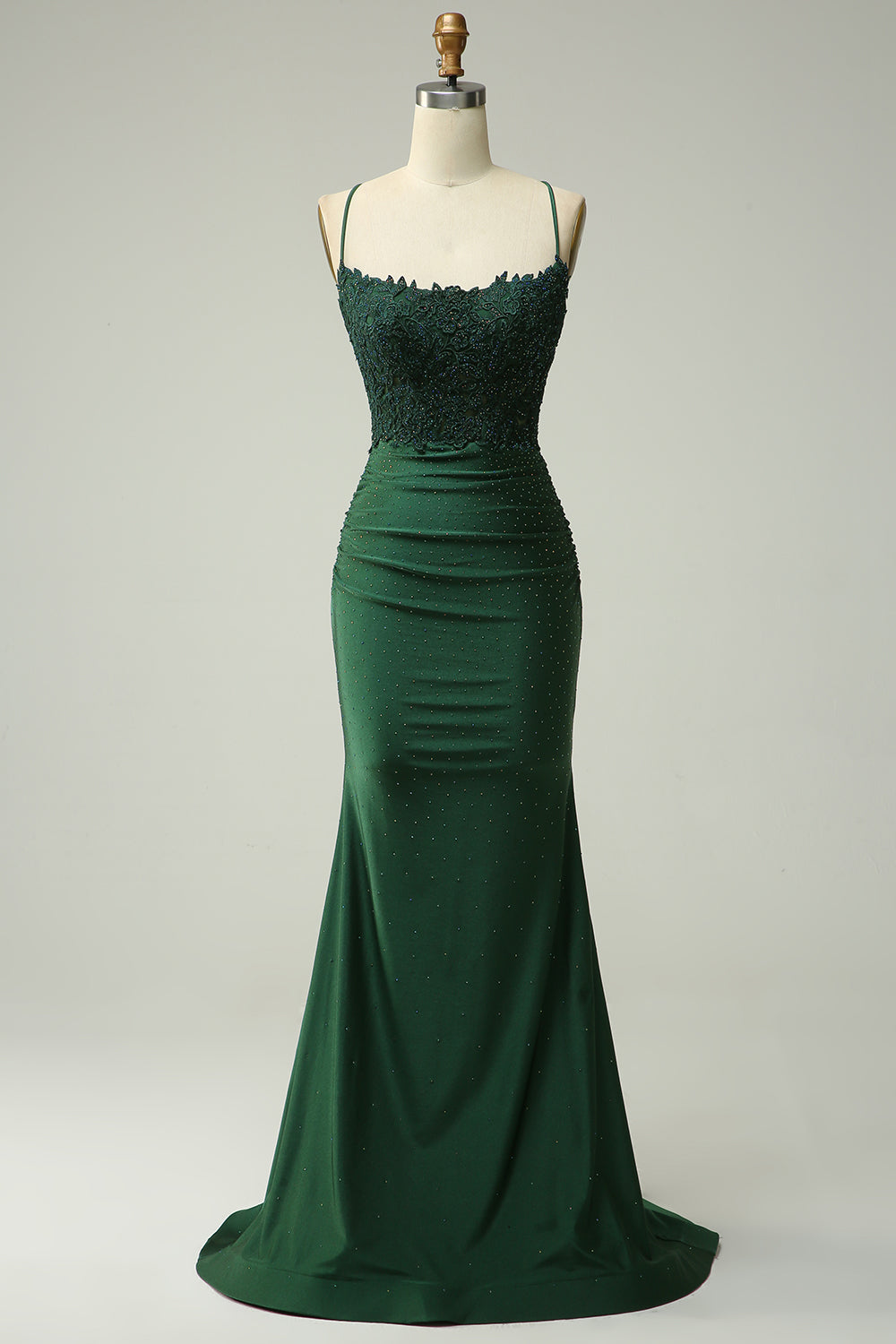 Dark Green Mermaid Beaded Long Prom Dress with Open Back