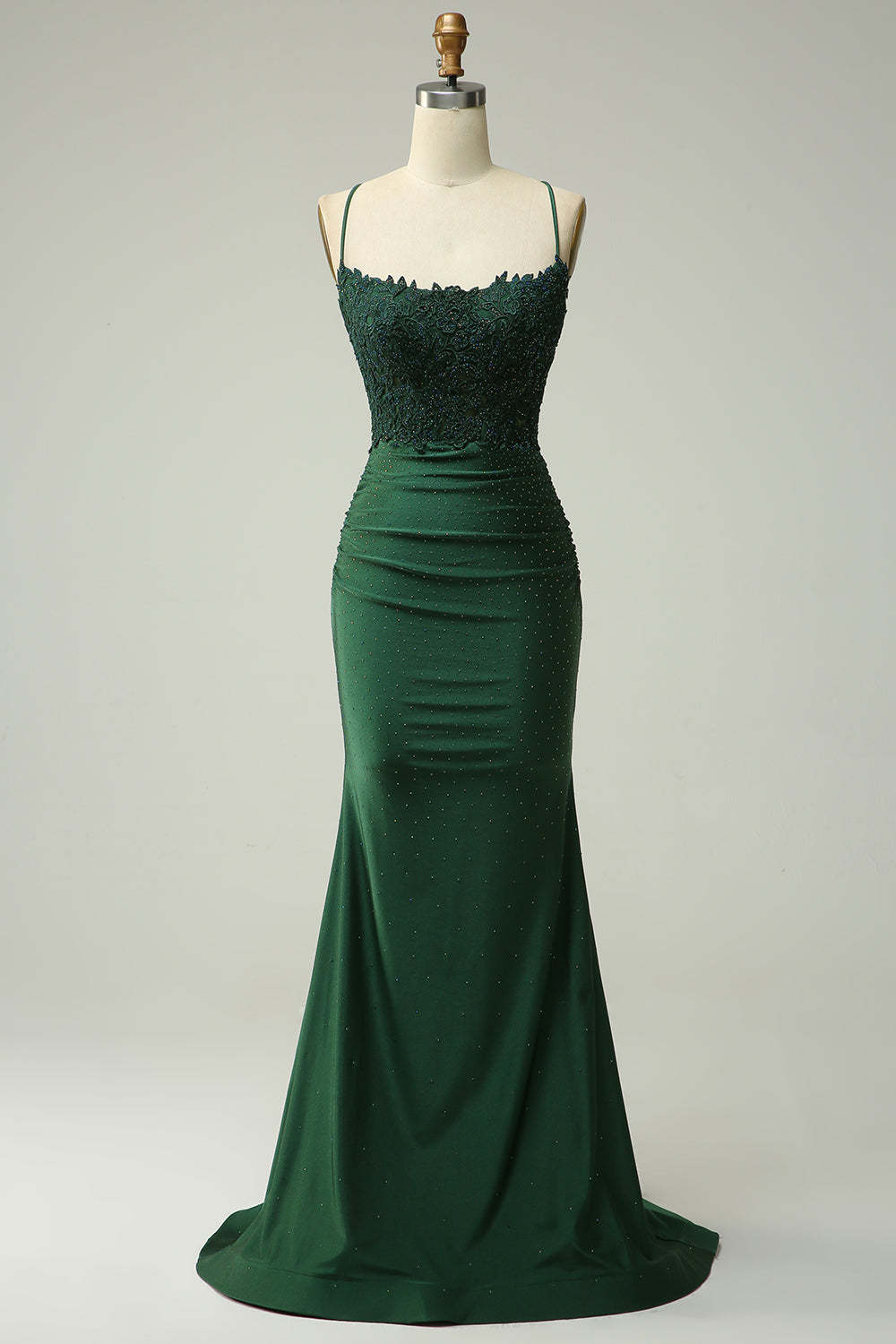 Dark Green Mermaid Beaded Long Prom Dress with Open Back
