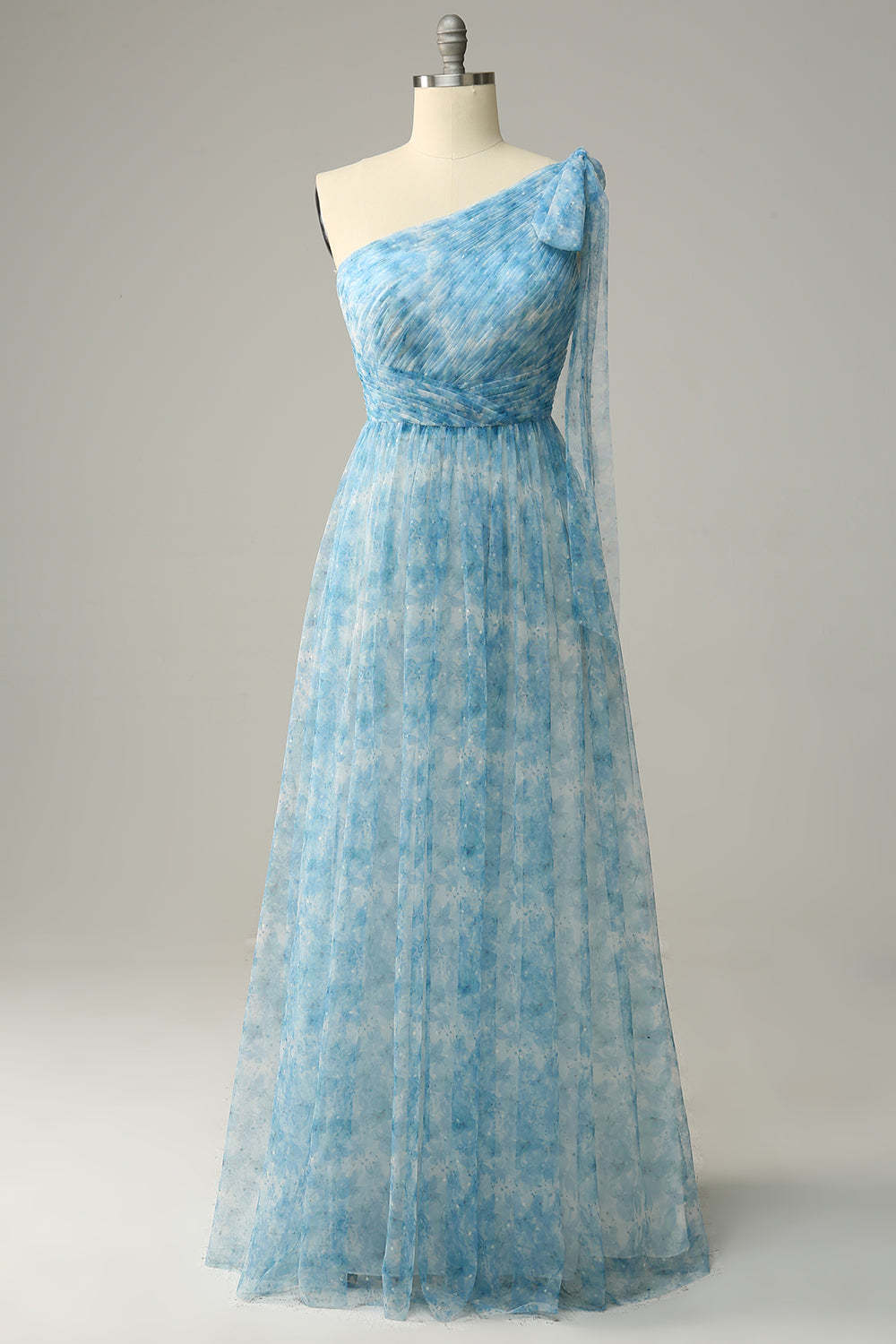 Leely Women Red A Line Floral Bridesmaid Dress One Shoulder Floor Length Print Tulle Formal Party Dress