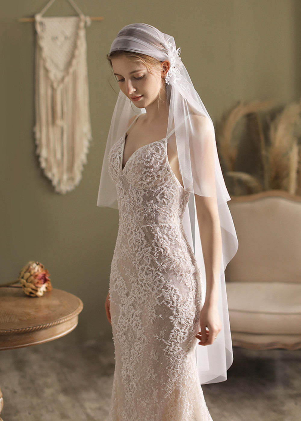 Vntage Lace Flower Hairclip Bridal Veil