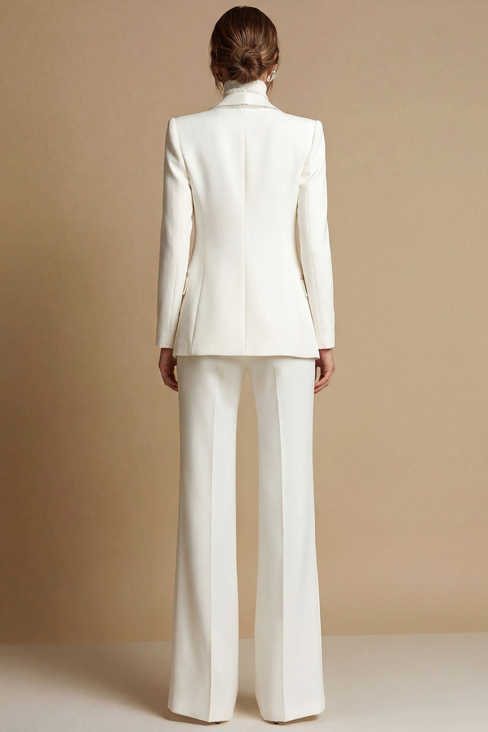 Sparkly White 2 Piece Shawl Lapel Prom Suits with Pockets