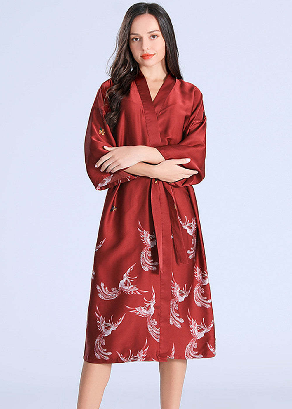 Fashionable Charmeuse Bride Bridesmaid Tea-Length Robe