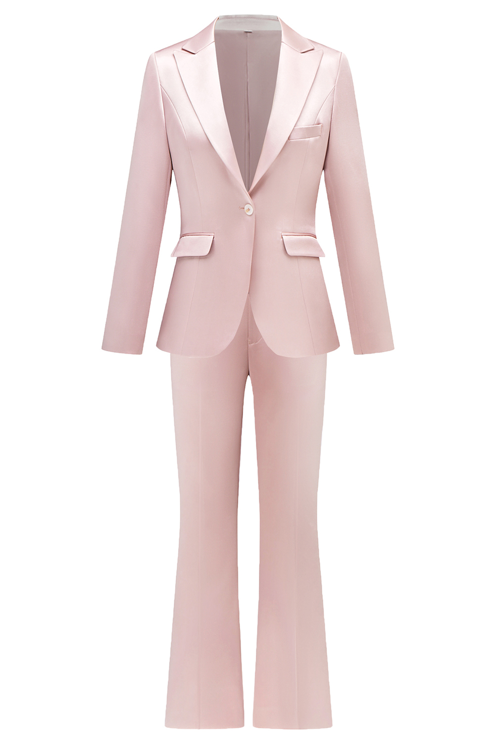 Grey Pink Satin Notched Lapel Women Suits with Long Sleeves