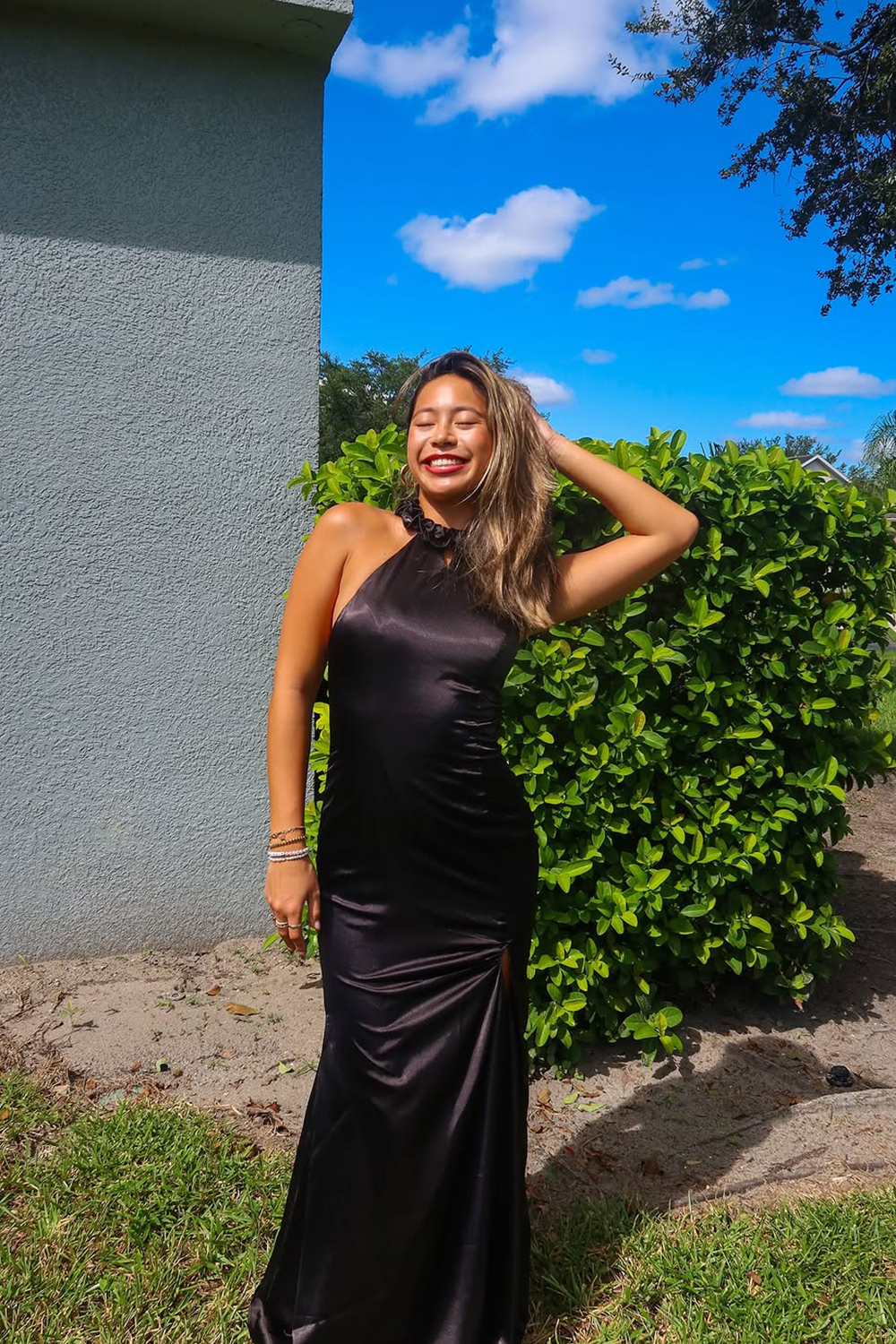 Black Halter Sheath Backless Floor Length Formal Dress with Slit