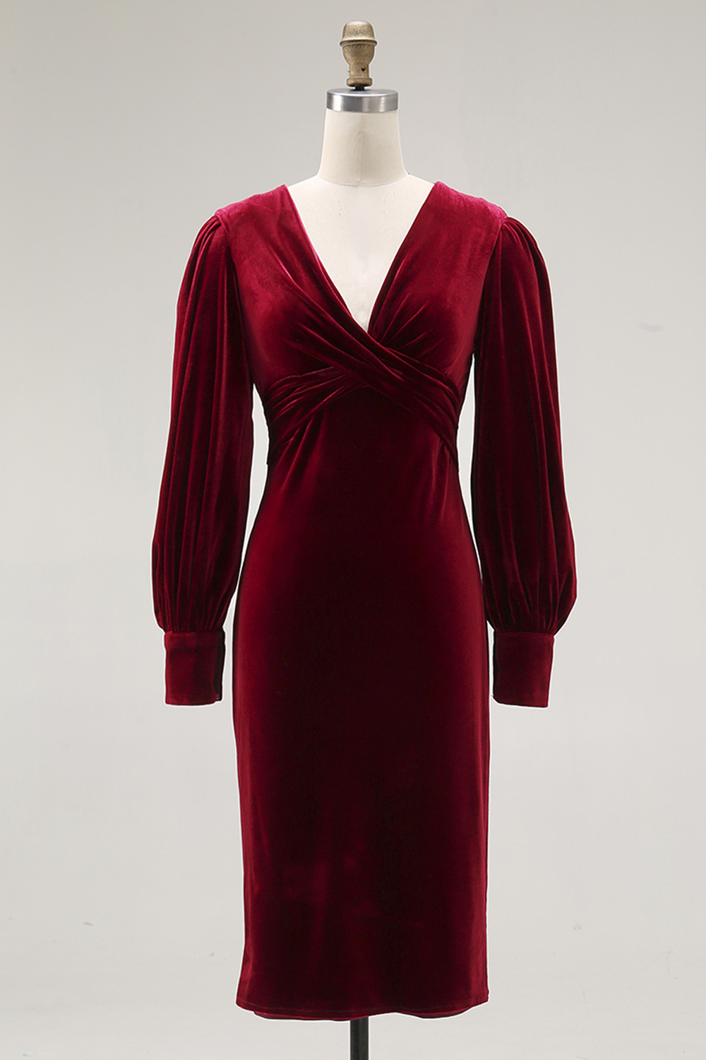 Cabernet Sheath V-Neck Midi Velvet Formal Dress