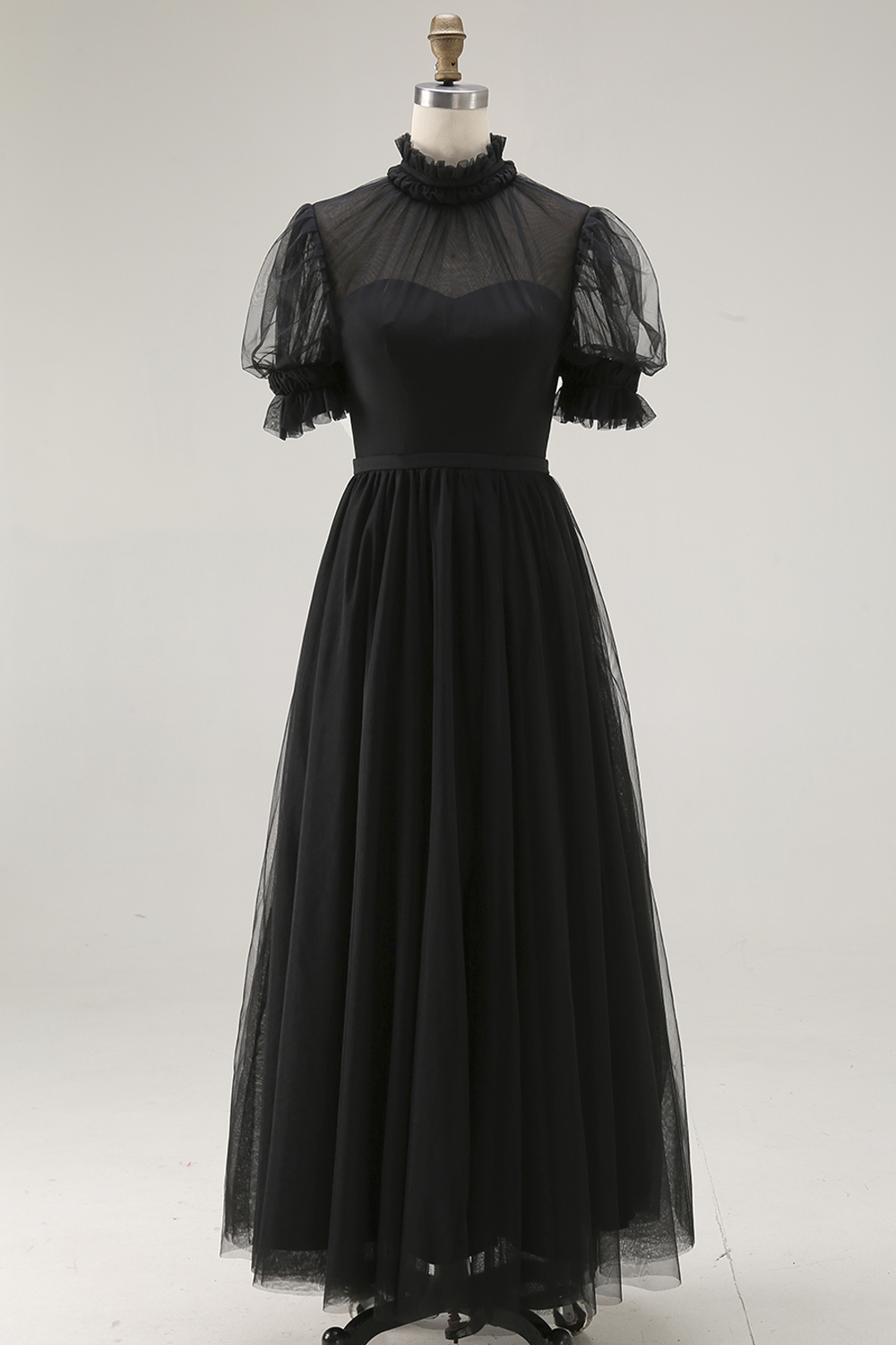 Black High Neck A Line Long Evening Dress with Pockets