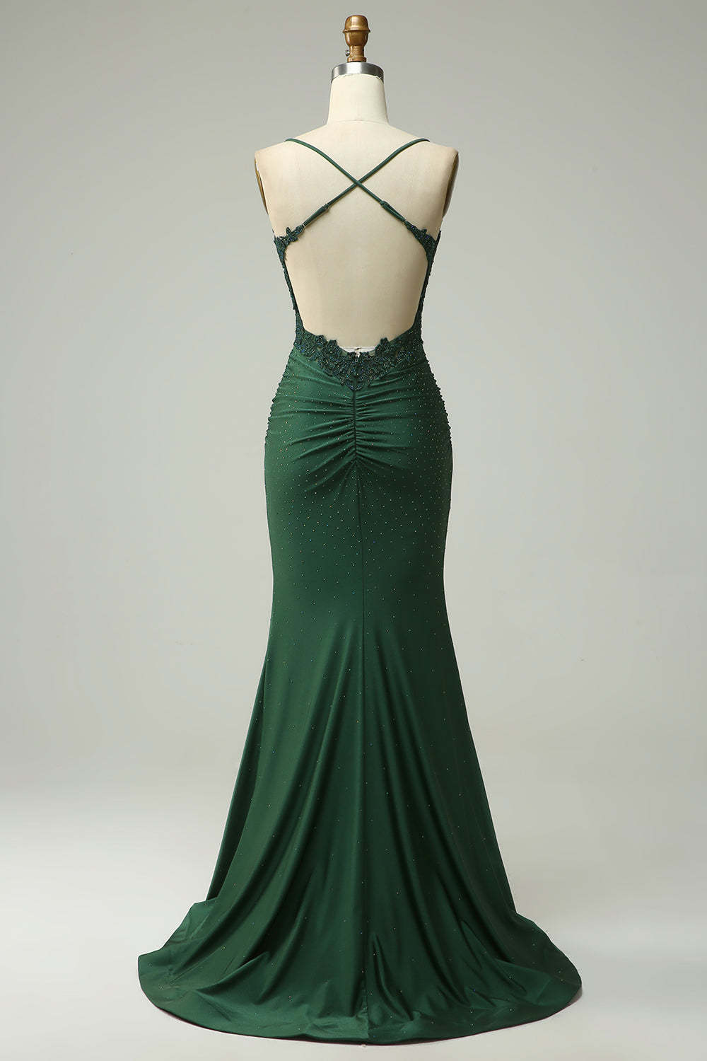 Dark Green Mermaid Beaded Long Prom Dress with Open Back