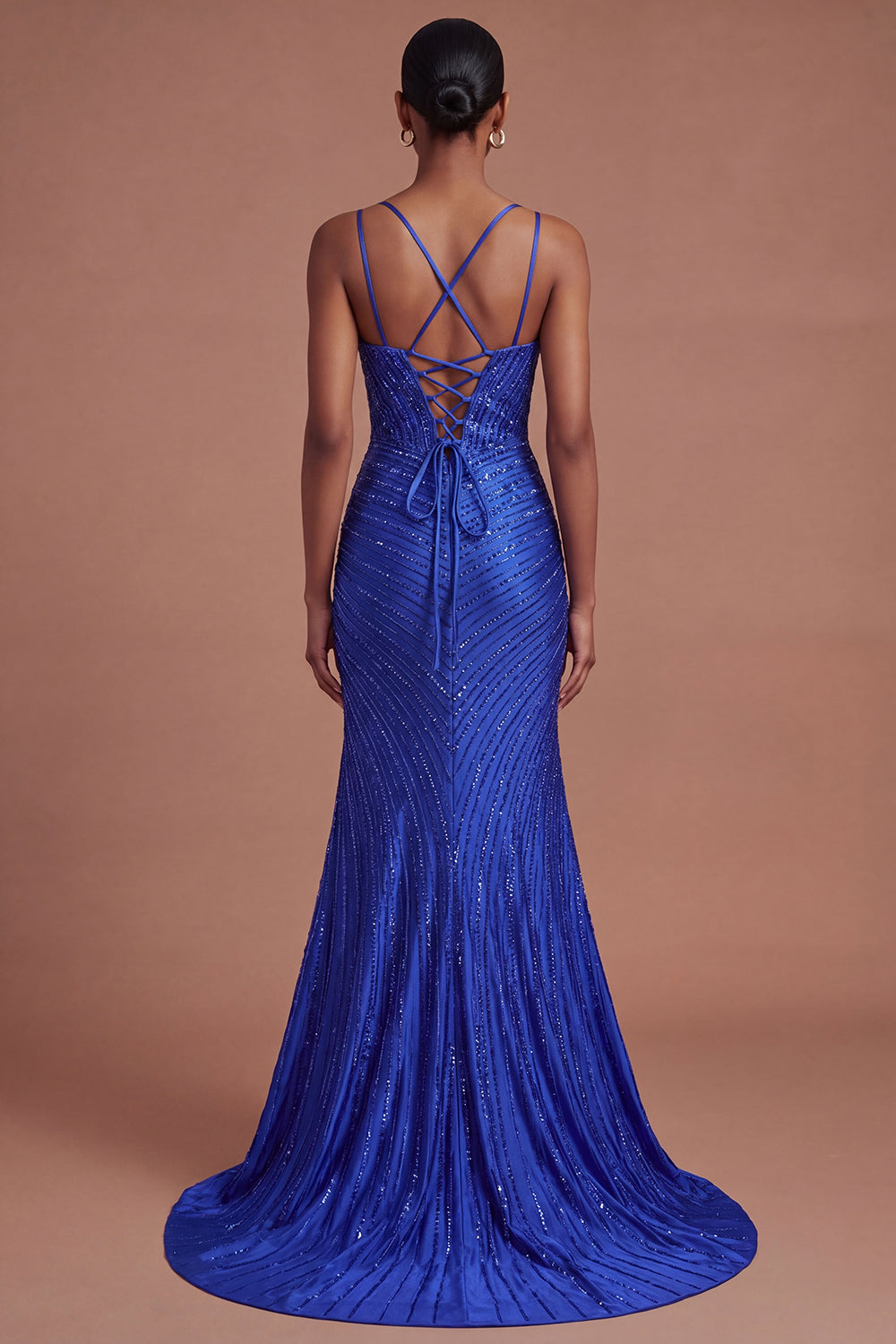 Sparkly Beaded Mermaid Royal Blue Long Prom Dress