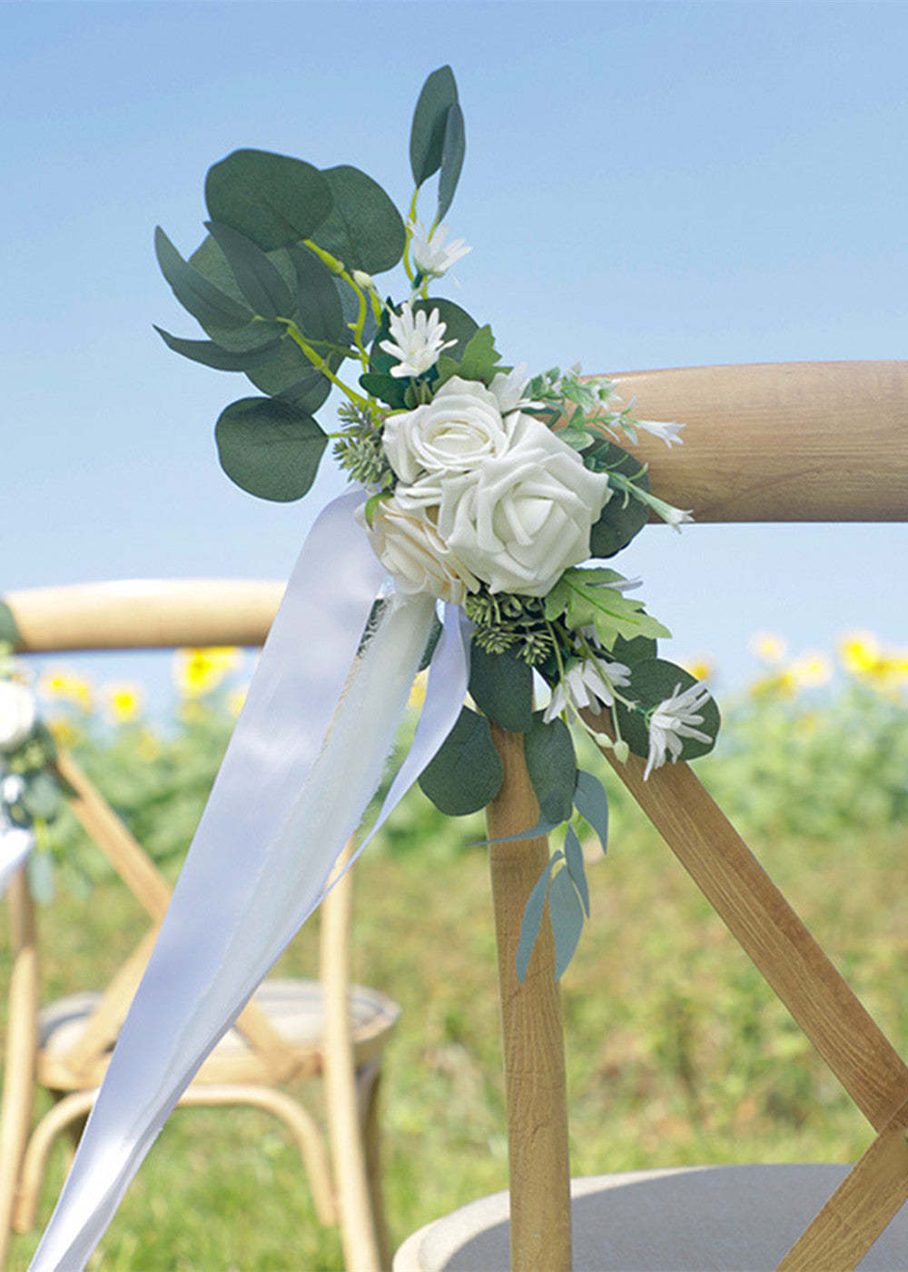 Wedding Aisle & Chair Decoration Flower with Ribbon Set of 6