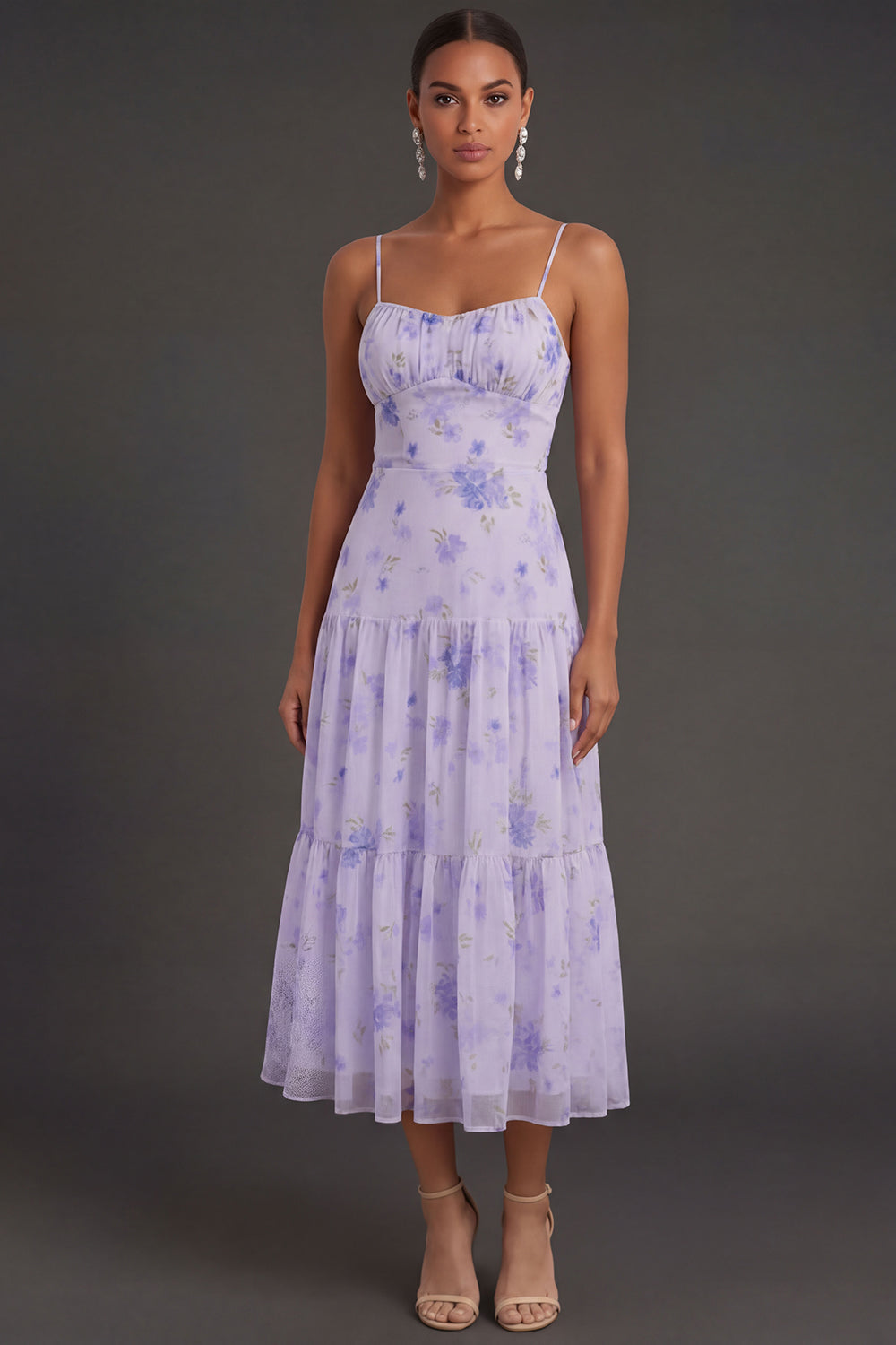 Floral Lilac Sheath Backless Spaghetti Straps Long Formal Dress