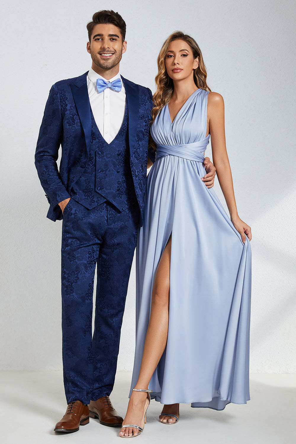 Leely Dark Blue Men's Prom Wedding Party Suits Peak Lapel Jacquard One Button Homecoming Tuxedos