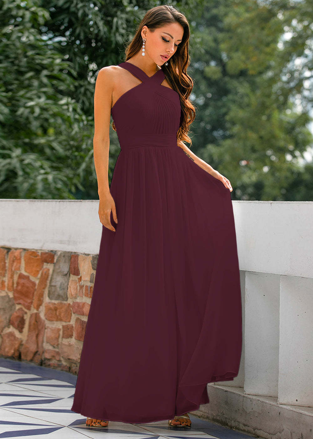 Halter Chiffon Long Bridesmaid Dress
