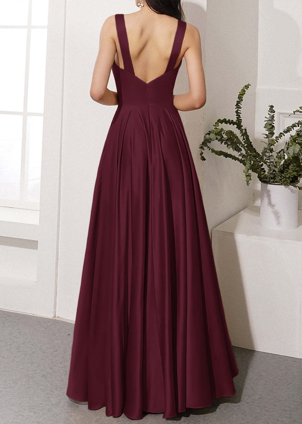 V-neck Long Bridesmaid Dress with Split