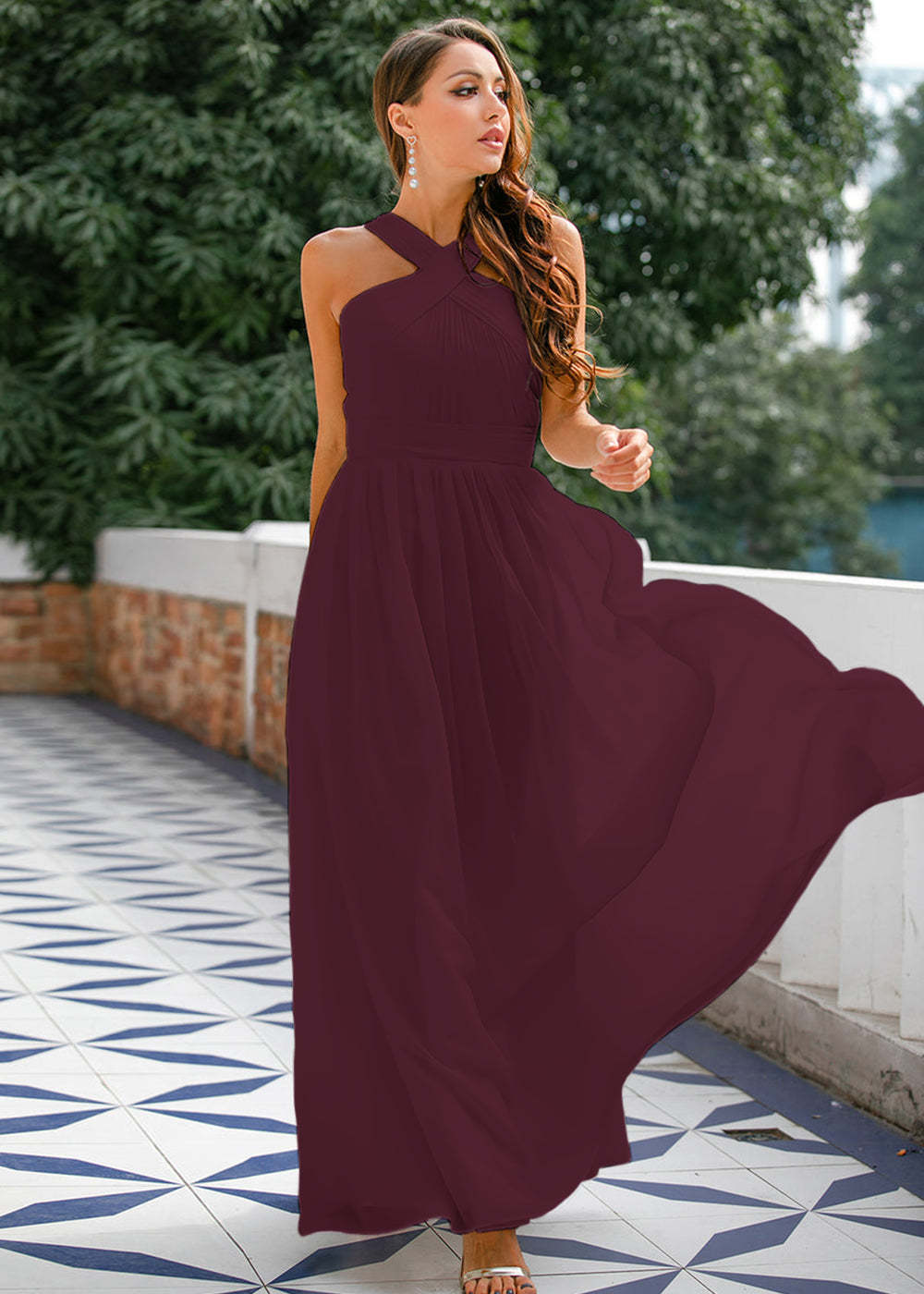 Halter Chiffon Long Bridesmaid Dress