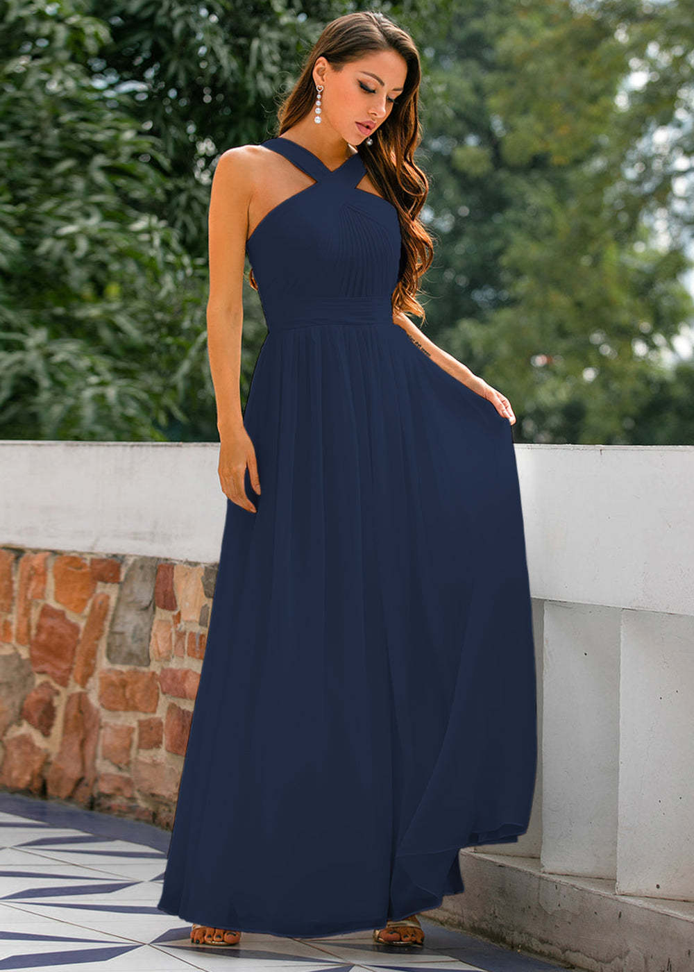 Halter Chiffon Long Bridesmaid Dress