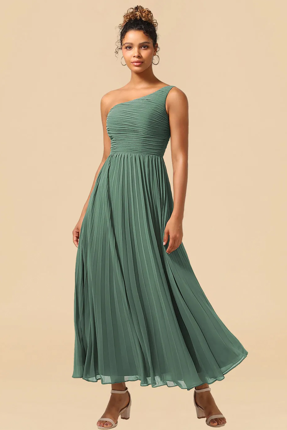 One Shoulder Pleated Chiffon A-line Ankle Length Bridesmaid Dress
