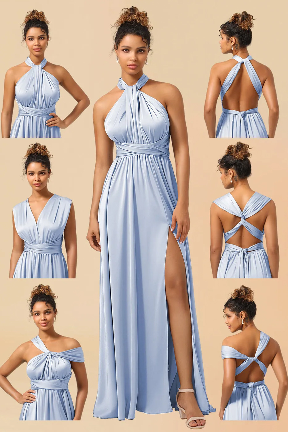 Convertible Satin A-line Long Bridesmaid Dress with Slit