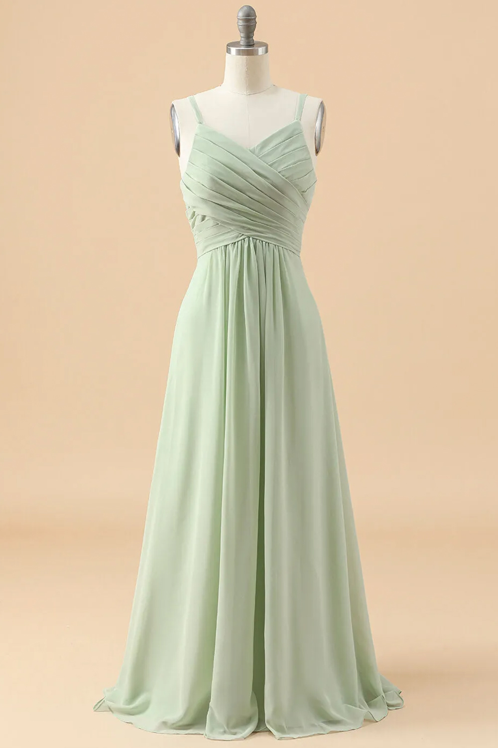 V-neck Spaghetti Strap Pleated Chiffon Junior Bridesmaid Dress