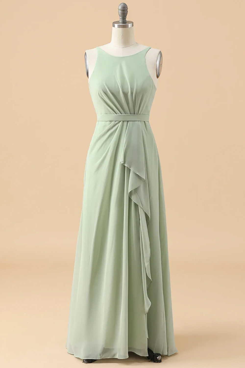 Boat Neck Strap Chiffon Junior Bridesmaid Dress