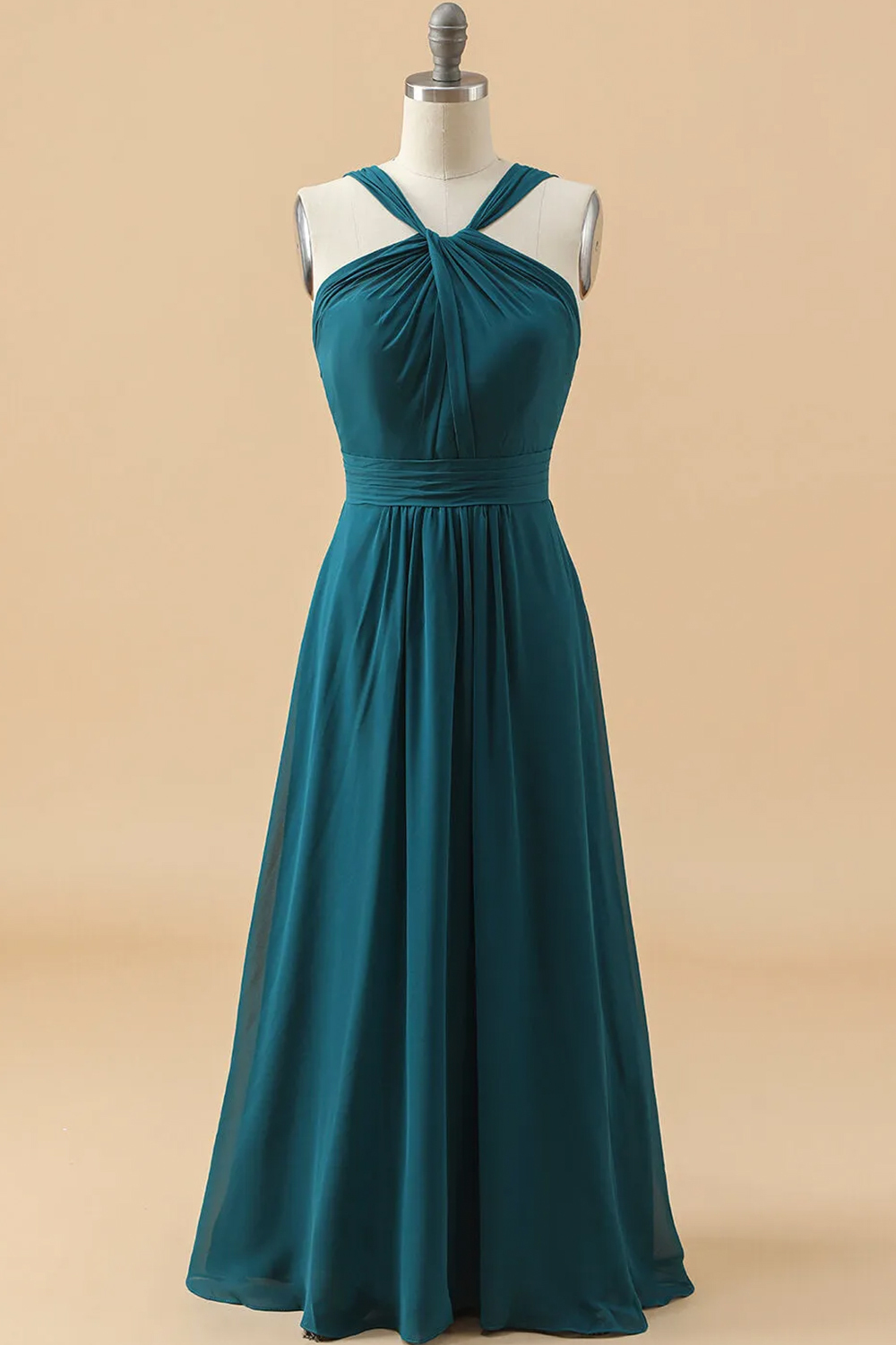 Long Halter Neck Pleated Chiffon Junior Bridesmaid Dress