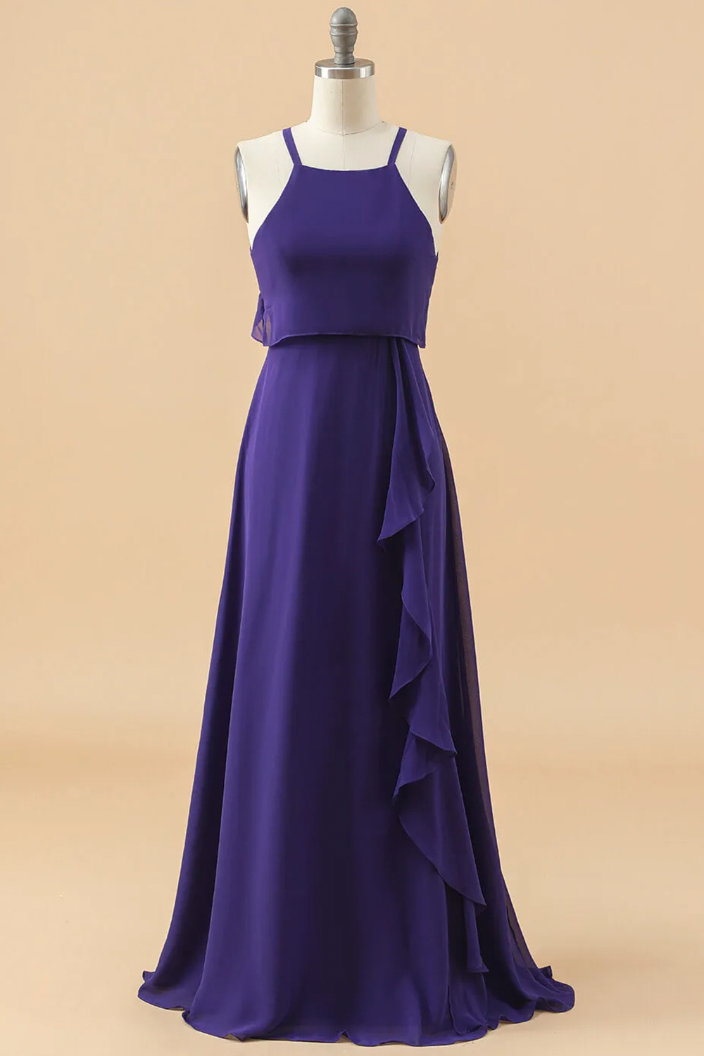 Halter Neck Open Back Chiffon Junior Bridesmaid Dress