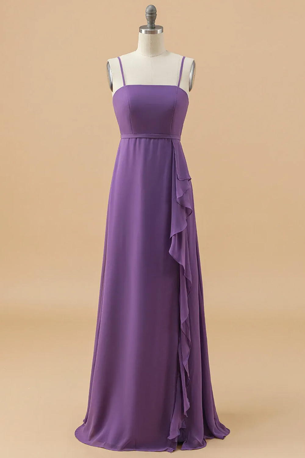 A-line Long Chiffon Spaghetti Strap Junior Bridesmaid Dress