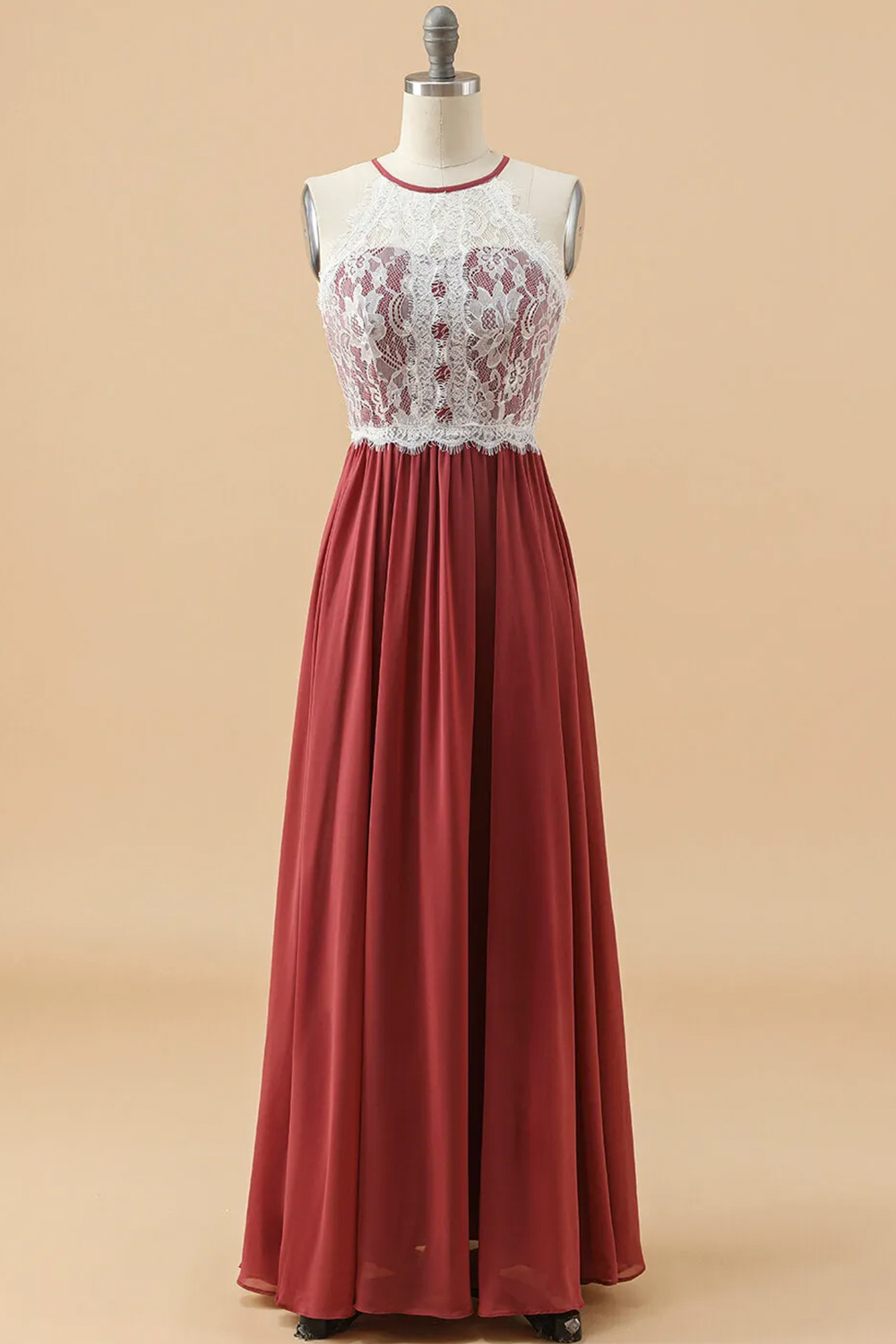 Halter Neck Lace A-line Junior Bridesmaid Dress