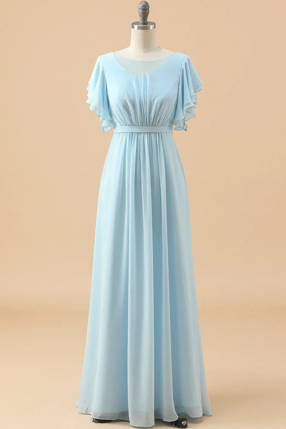 Cap Sleeve A-line Long Chiffon Junior Bridesmaid Dress