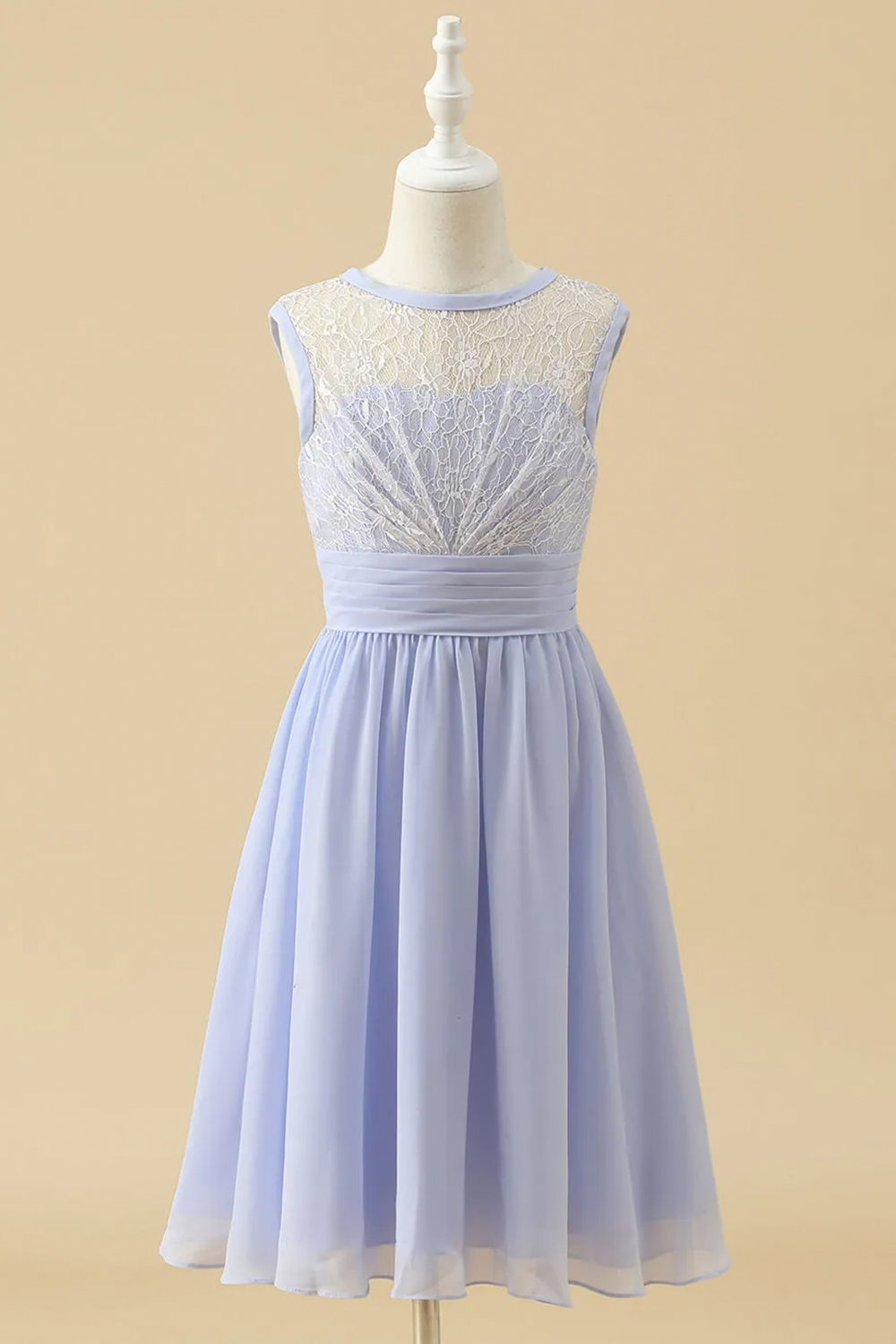 Boat Neck A-line Chiffon Midi Length Junior Bridesmaid Dress