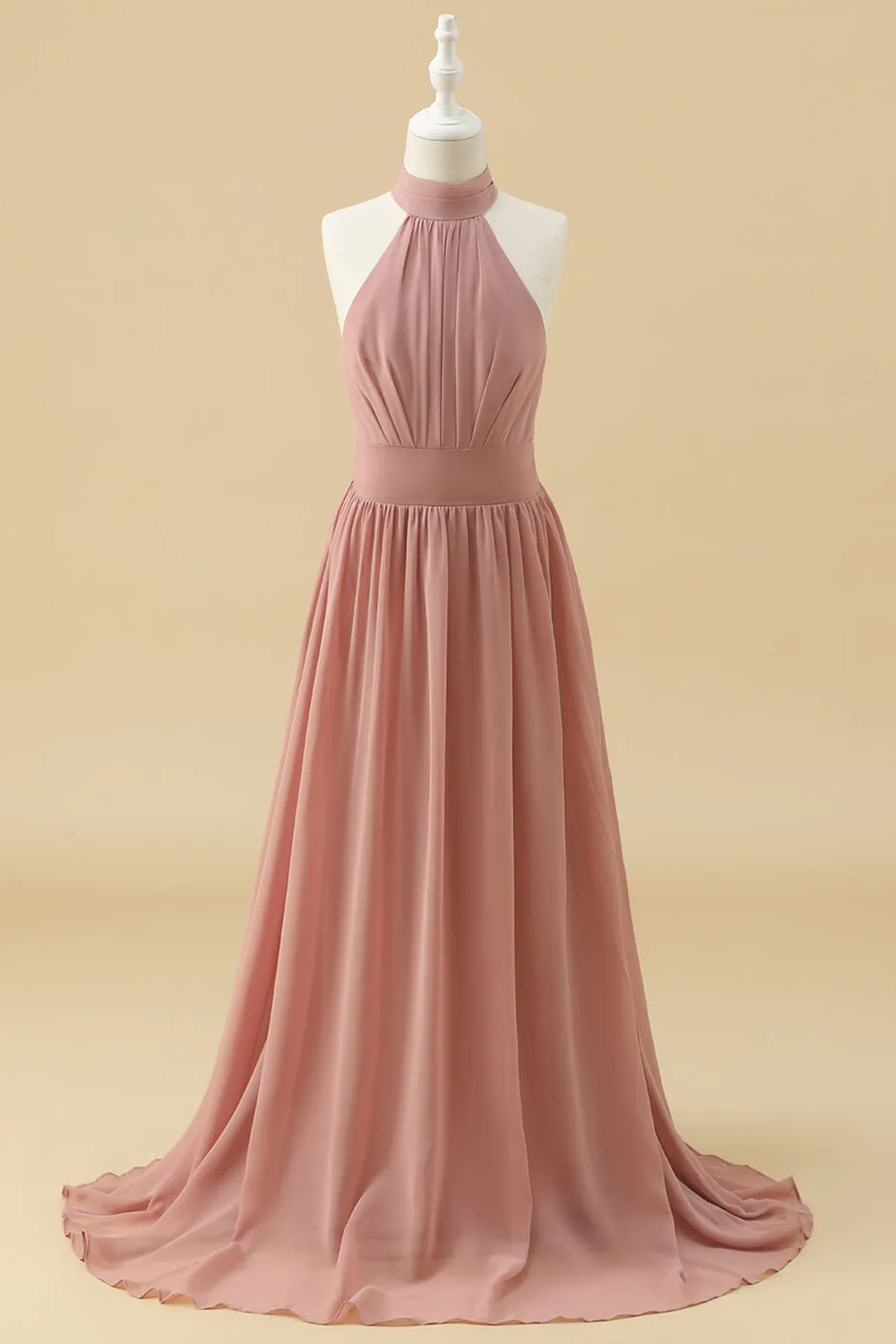 Halter Chiffon A-line Maxi Junior Bridesmaid Dress
