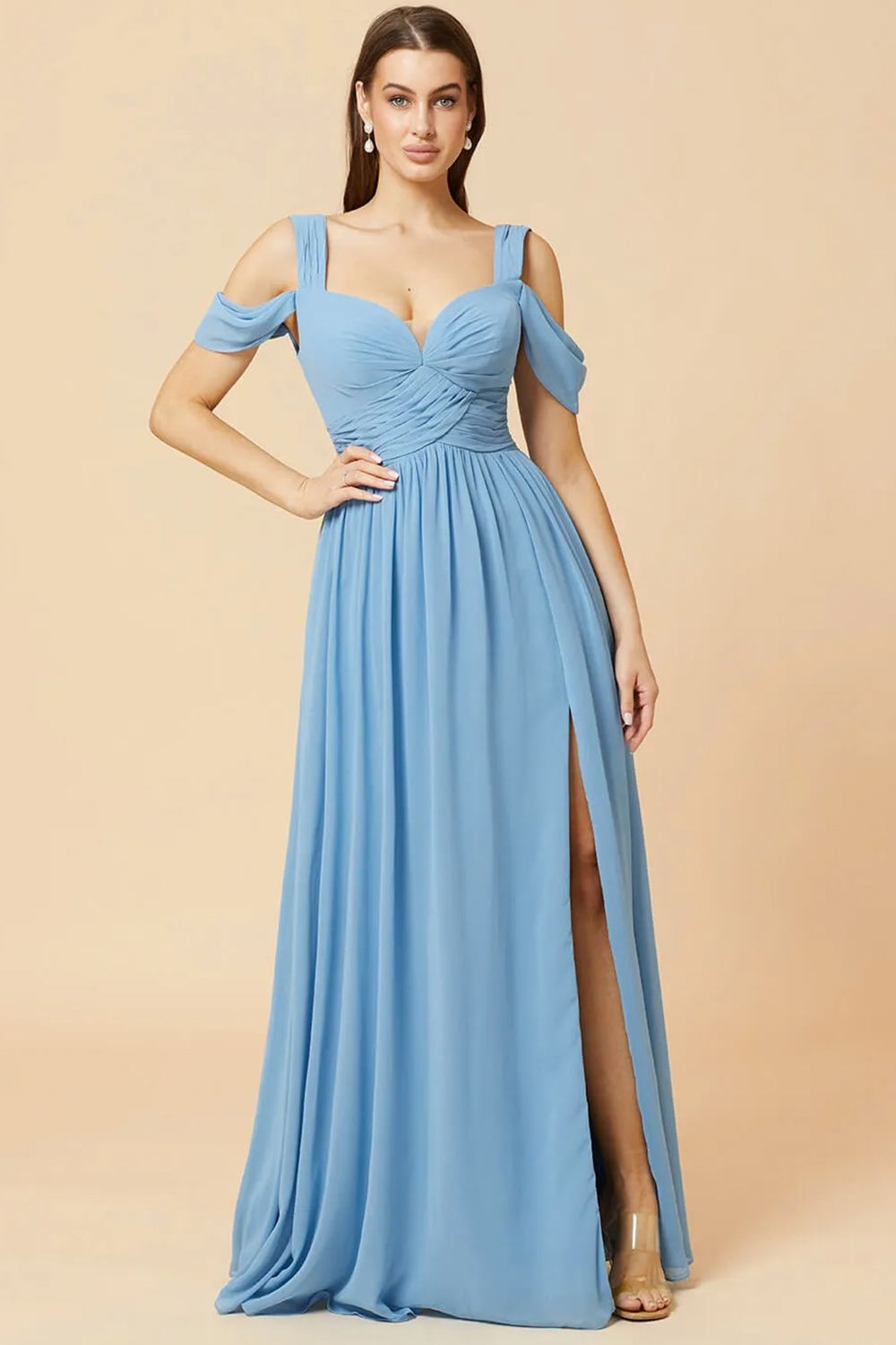 Sweetheart Neck A-line Pleated Chiffon Bridesmaid Dress with Side Slit