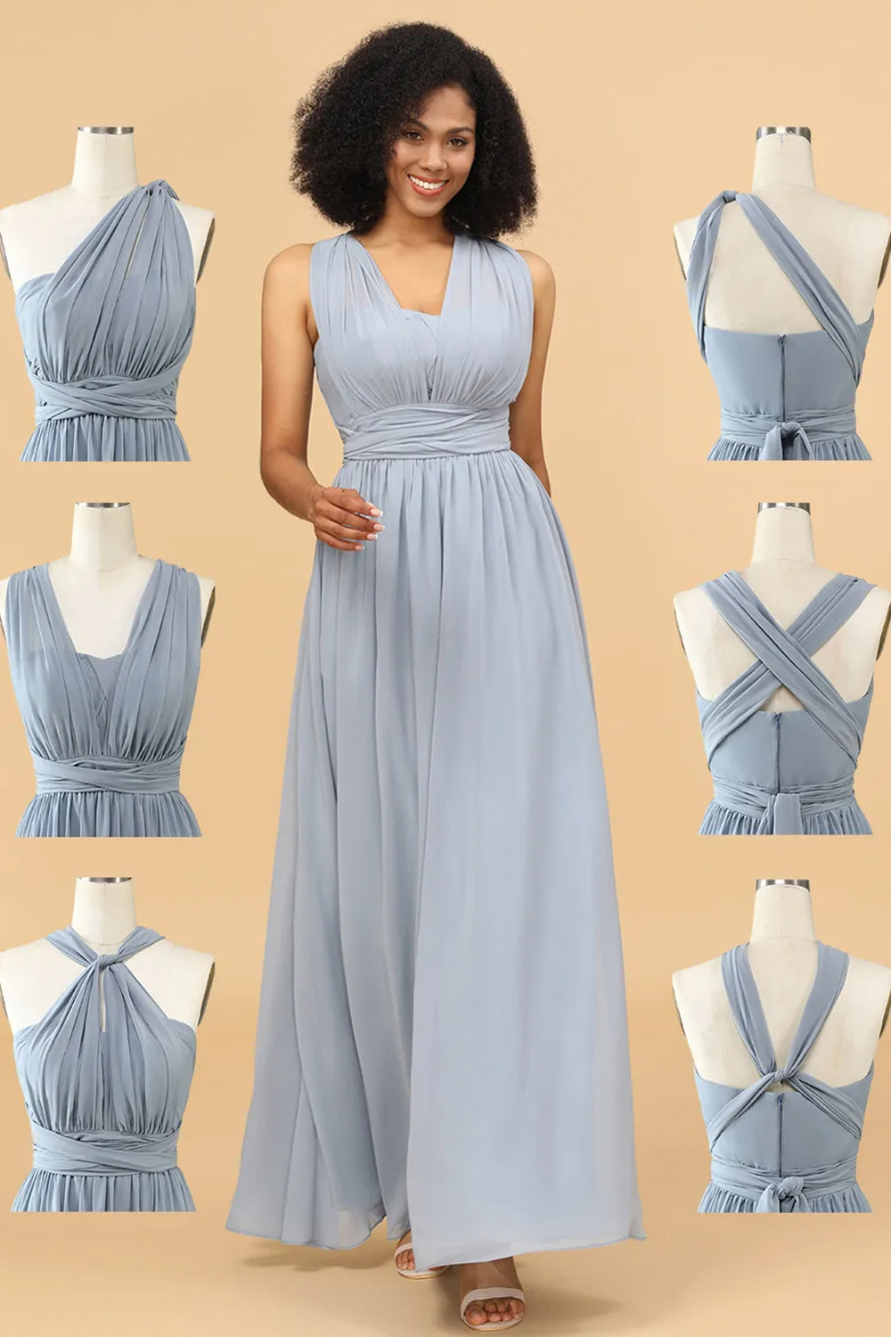 Multiway Wrap Chiffon A-line Maxi Bridesmaid Dress