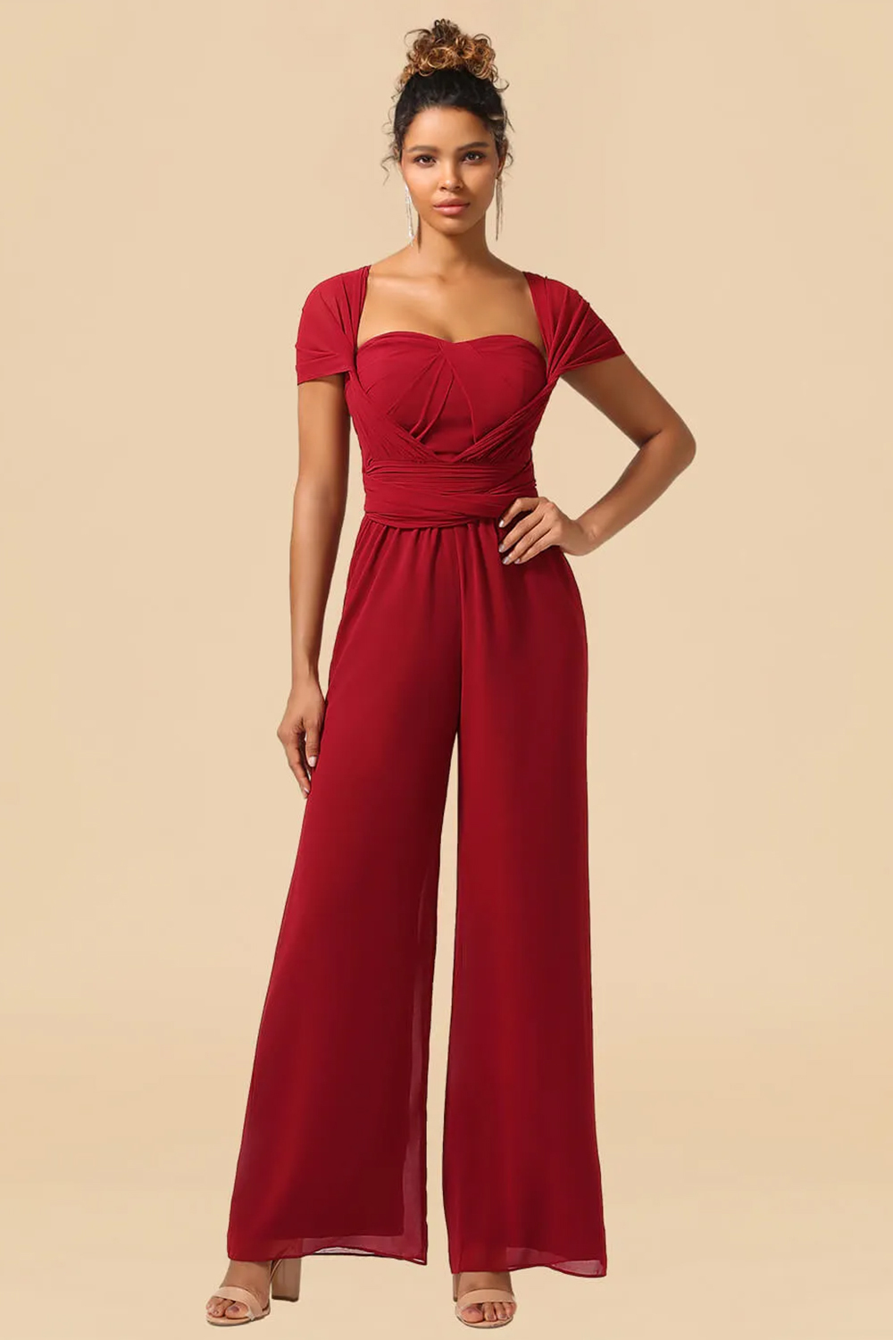 Chiffon Convertible Floor Length Jumpsuit Bridesmaid Dress