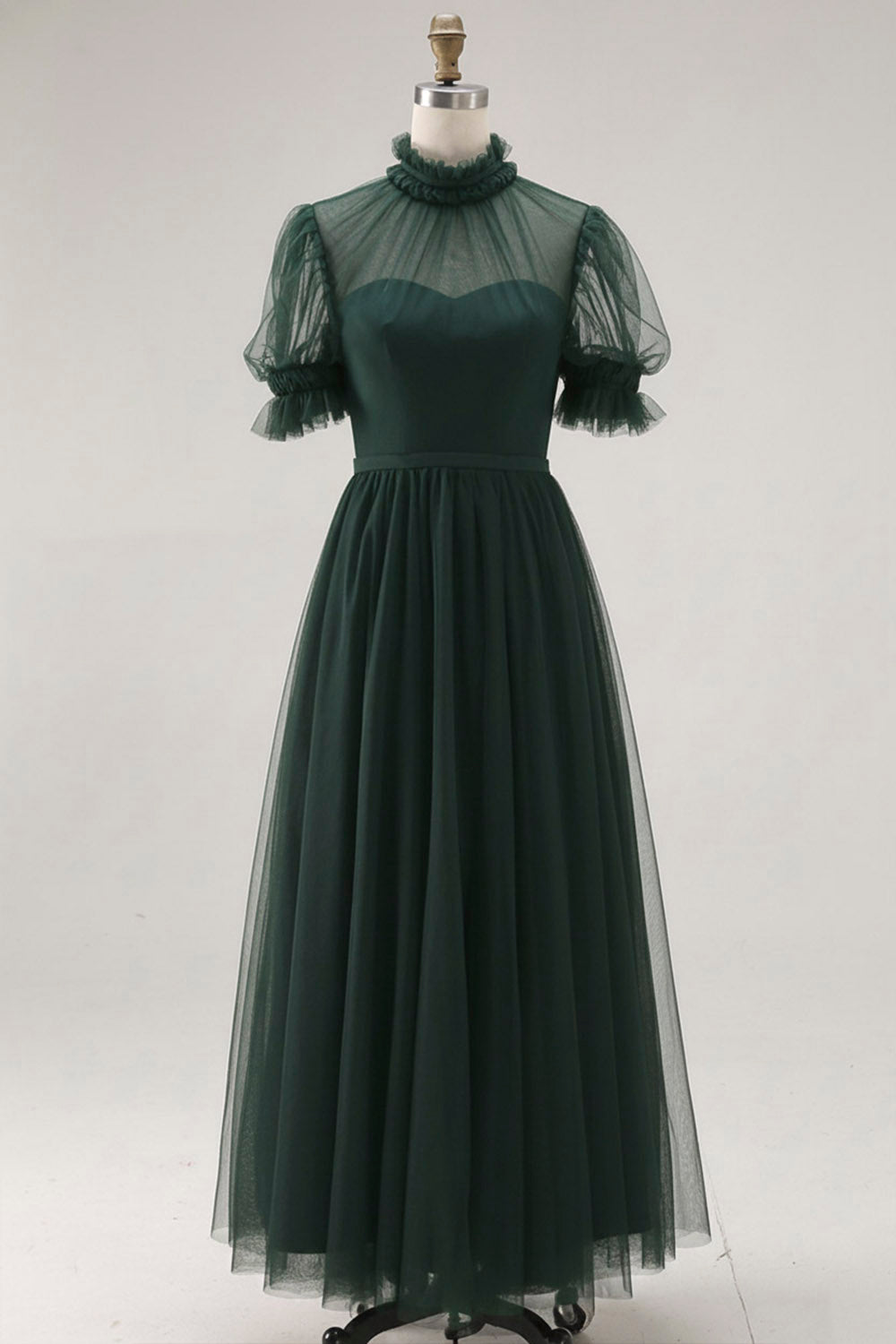 Black Long High Neck Plus Size A Line Formal Dress with Sleeves