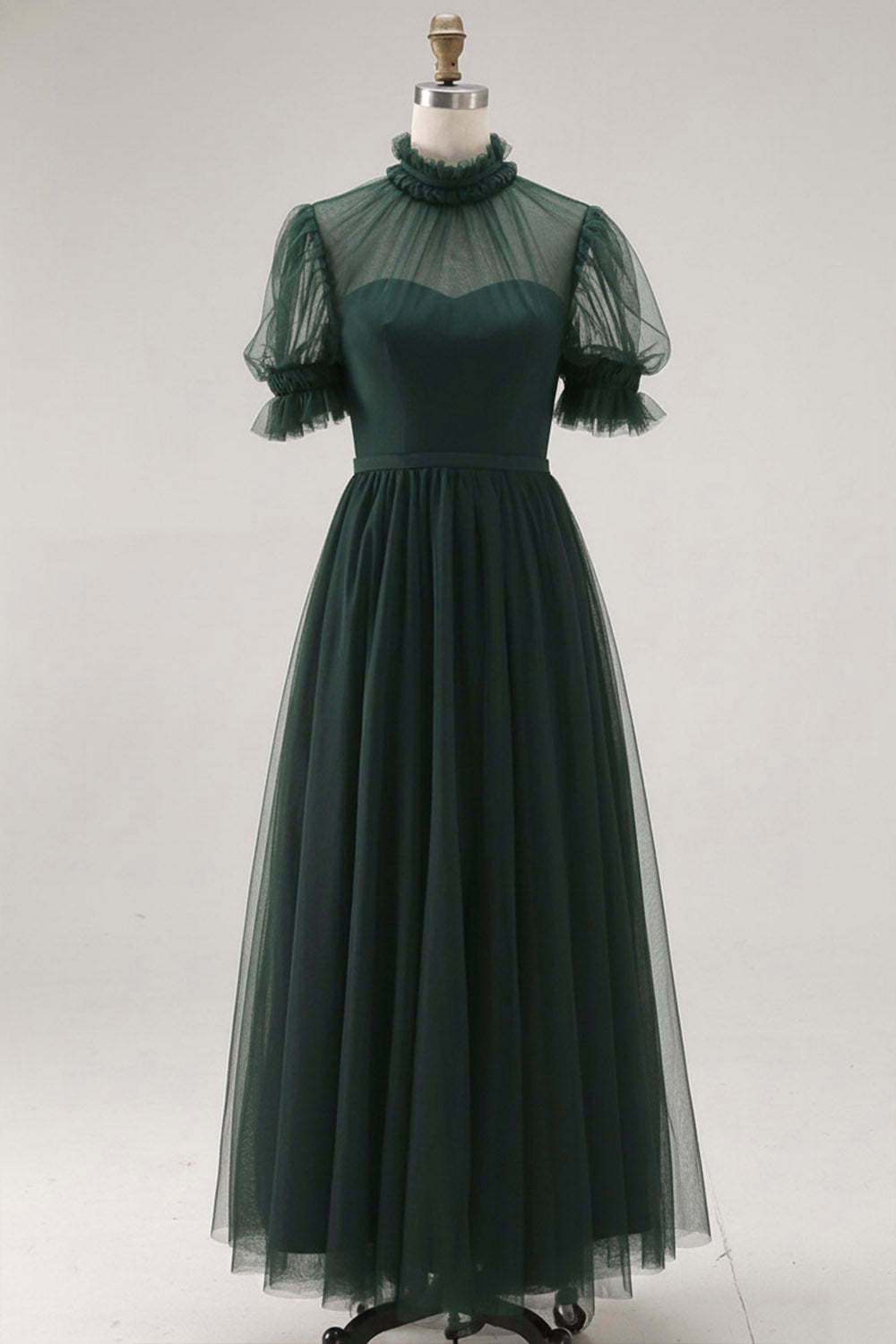 Black Long High Neck Plus Size A Line Formal Dress with Sleeves