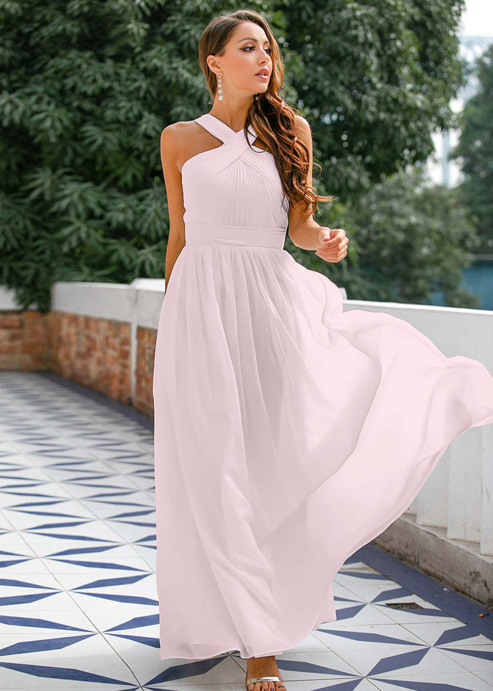 Halter Chiffon Long Bridesmaid Dress
