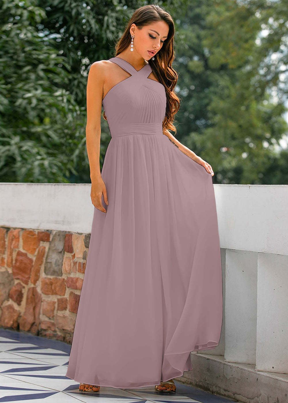 Halter Chiffon Long Bridesmaid Dress