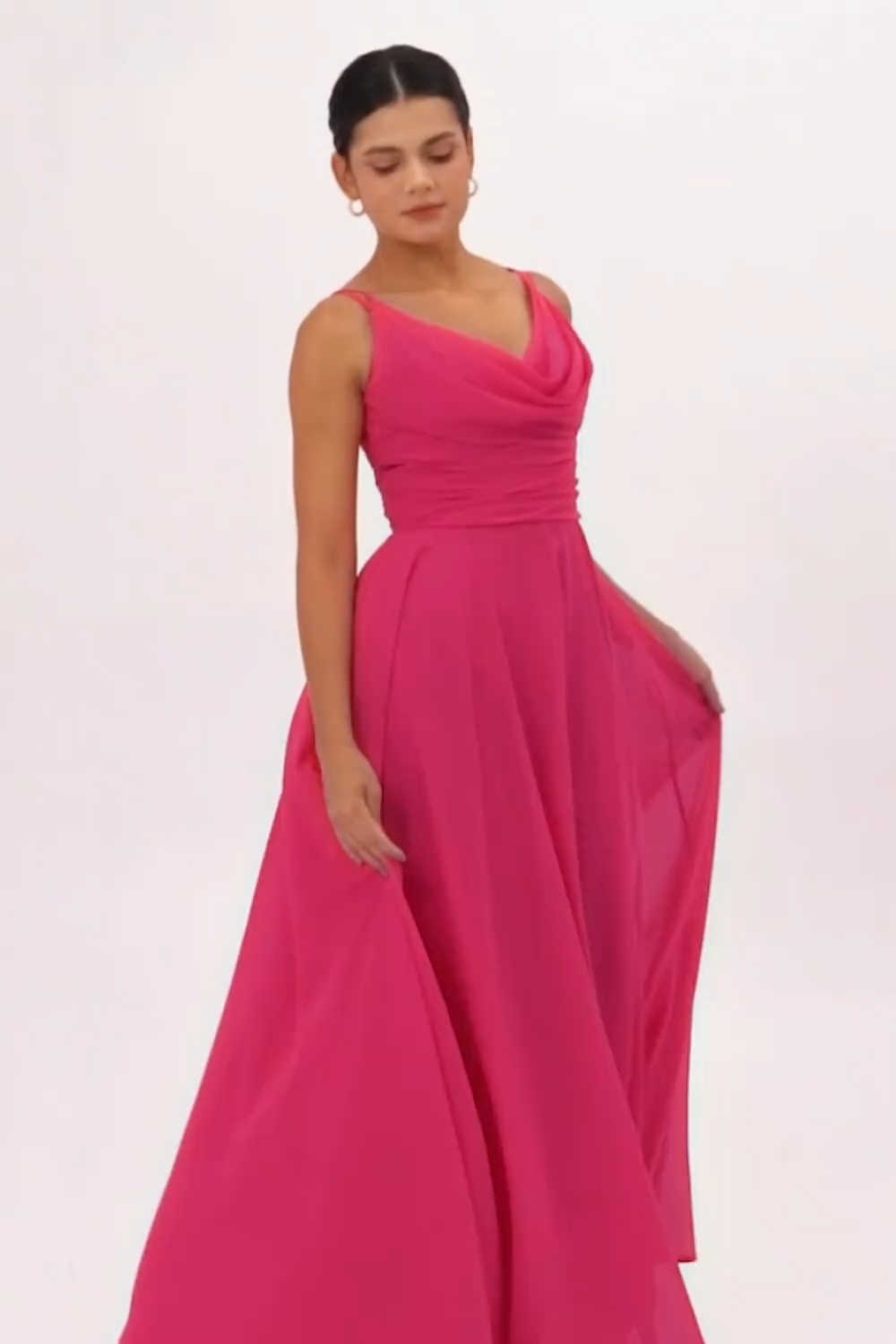 Chiffon A Line Hot Pink Maxi Wedding Guest Dress with Slit