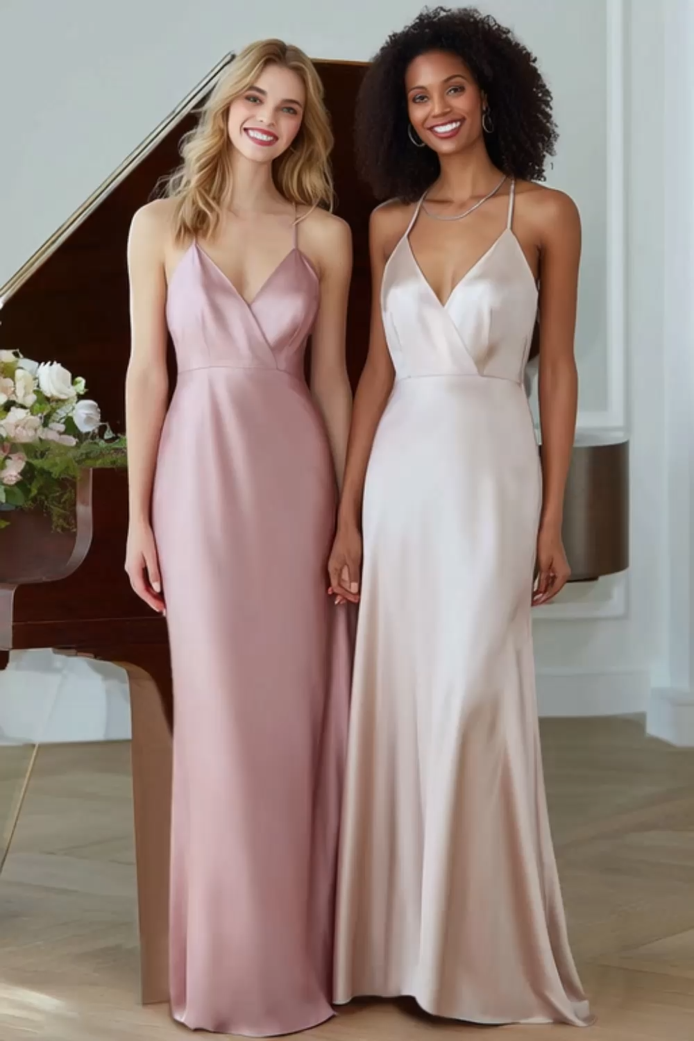 Light Pink Mermaid Spaghetti Straps Satin Long Bridesmaid Dress