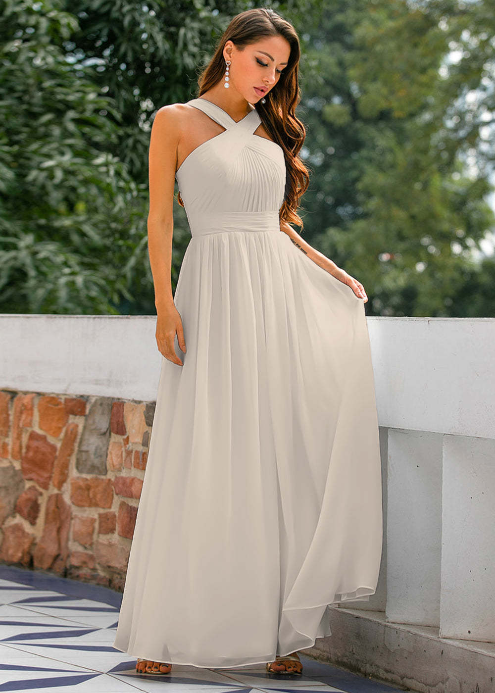 Halter Chiffon Long Bridesmaid Dress